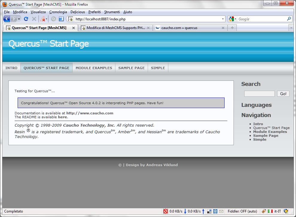 PHP page running in MeshCMS 4